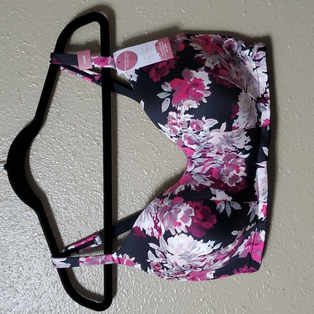 Cacique Lightly Lined Full Coverage 40DD Bra Black Pink Floral No-Wire